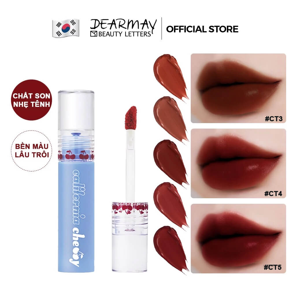 Son Dearmay California Cherry Velvet Tint Siêu Lì Mềm Mịn Môi