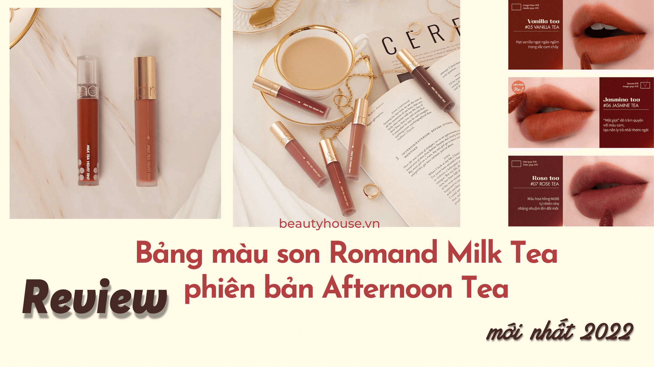 Chiêm ngưỡng bảng màu son kem Romand Tea Velvet Tint phiên bản afternoon tea mới nhất 2022